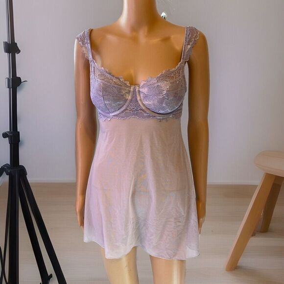 Auden Intimates Purple Lace Mesh Babydoll Chemise Nightie Lingerie Sexy Fairy S - Picture 1 of 12